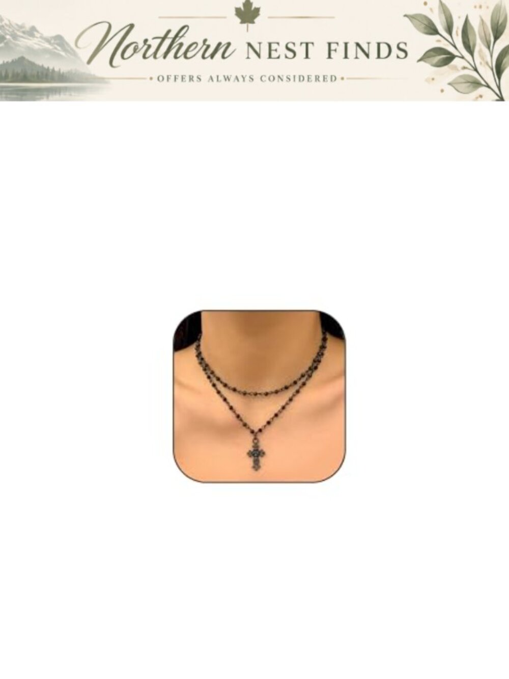 Gothic Layered Black Choker Necklace Beaded Chain Crescent Moon Star Cross